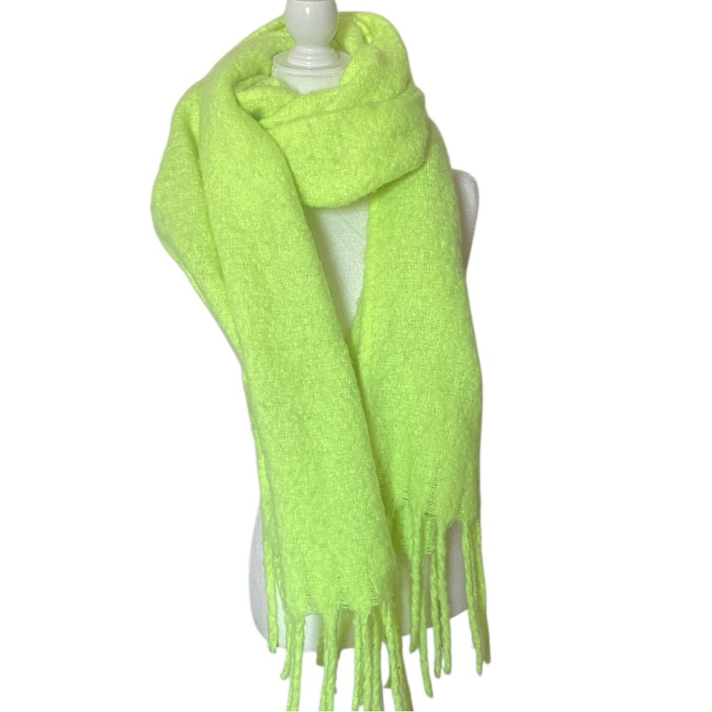 Aerie Neon Lime Green Oversized Fringe Scarf Cozy Winter Wrap